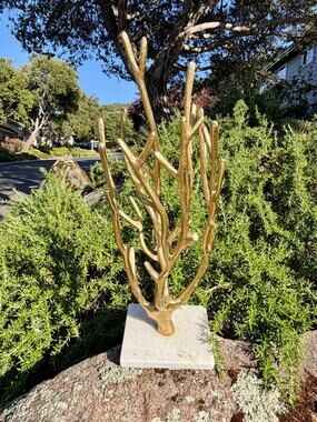 West Elm Gold Coral Jewelry Organizer Tree Stand Marble Base Coastal Decor Ocean